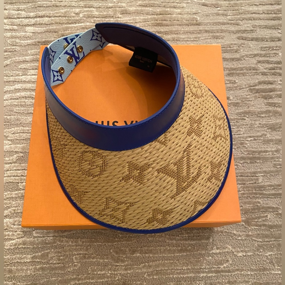 Louis Vuitton Blue Calfskin Raffia Monogram Strawgram Visor